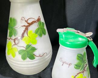 Frosted Glass Hazel Atlas Batter Pitcher and Syrup Pitcher