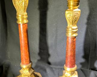 Large Heavy Brass Ornate Design Pillar Candlestick Holders 
