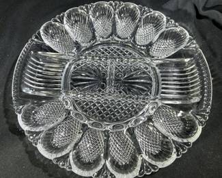 Vintage Clear Glass L. E. Smith Deviled Egg Platter, Heritage