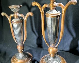 Victorian Brass and Copper Urn Style Candlestick Holders