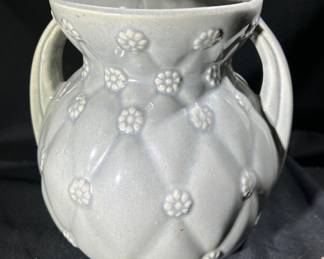 Vintage Shawnee Pottery Two Handled Vase / Quilted Daisy Pattern