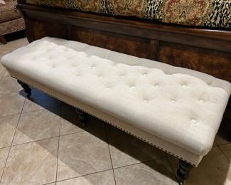 Cream Upholstered Tufted Bench