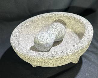 Footed Stone Mortar and Pestle 
