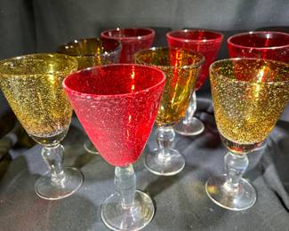 8 Hand Blown Bubble Wine/Water Goblets