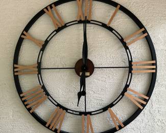 Large Retro Wall Clock with Roman Numerals - Black and Gold Metal 