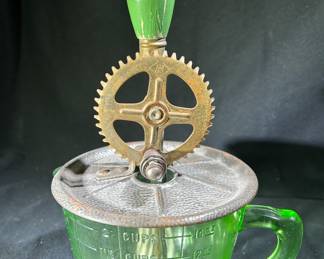 Vintage Uranium Glass Measuring Cup w/ Hand Mixer