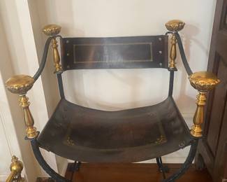 💕Pair of Italian curule chairs - leather stenciled seats 