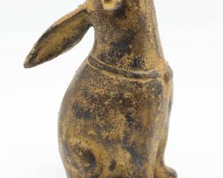 Japanese 9 Moon Gazing Rabbit Patinated Cast Bronze Or Iron Okimono Figure - Rare