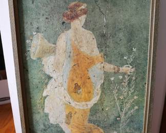 Vintage Heavy Oil On Cardboard Abstract Art Roman Women Picking Flowers - Rare 