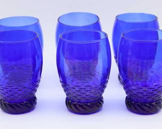 Set Of 6 Royal Blue Glass Water Glasses