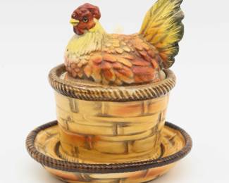 Vintage Lefton Nested Chicken Sugar Bowl With Lid 1950s Japan