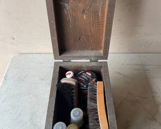 Vintage Shoe Shine Box W/ Show Shine Supplies 