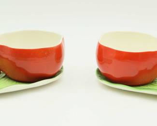 Set Of Two Holt Howard Lettuce Tomato Soup And Sandwich Snack Sets Cups Plates