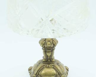 Clear Glass Compote With Metal Base Stand Fruit Bowl Candy Dish