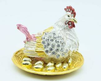 Jewelry Box Golden Hen Figurine Trinket Box