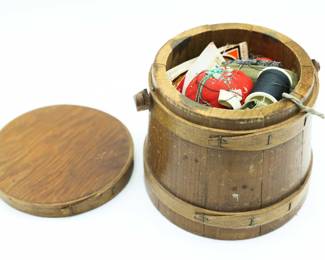 Vintage Wooden Bucket, Sugar Pale