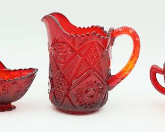 Vintage Indiana Red Glass Cream & Sugar Set