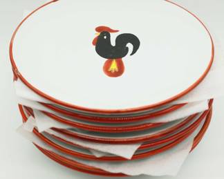 Vintage Hand Painted Rooster 10 Plates Made In Italy Set Of 8 Made In Italy