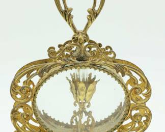 Vintage Gold Filigree Ormolu Glass 8 Large Rose Heart Perfume Bottle - RARE