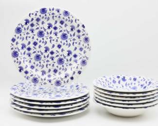 PIER 1 Made In ITALY 4 BLUE WHITE FLORAL Quadrifoglio Soup Cereal Bowls - 12 Total