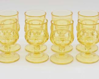Juice Glasses Antique Thumbprint Yellow By TIFFIN-FRANCISCAN 8 Total - Matching Cream & Sugar Bowl Included