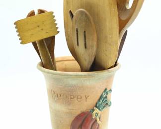 Vintage Utensil Jar With Utensil's 