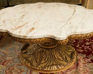 Vintage Hollywood Regency Italian Marble Serpentine Coffee Table - Rare 