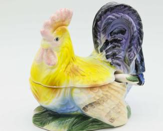 Vintage Ceramic Rooster Tureen W/ Original Ladle 