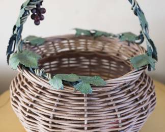 Vintage Basket W/ Metal Ivy Leaves - Home Decor 