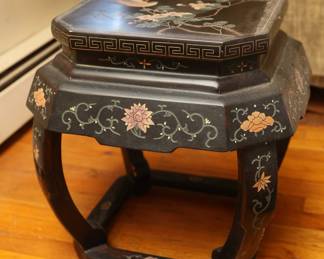 Asian Stool Inspired Chinese Lacquer Bench Seating Ottoman Chair Hassock Footstool Chinoiserie Asian Boho