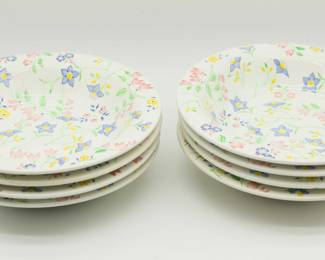 Vintage Ceramic Salad Bowl Set- 8 Piece Pastel Floral Pattern