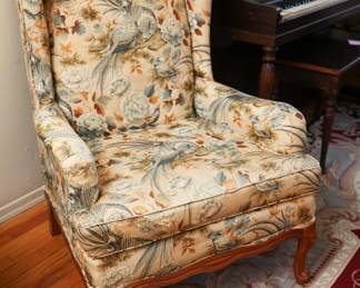 Furniture Cream / Off White Floral Upholstered Accent Wing Back Arm Chair
