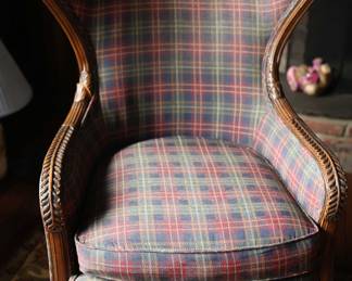 Vintage Armchair In Blue And Red Plaid