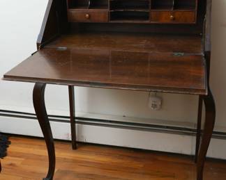 Vintage Wood Queen Anne Style Slant Front Writing Desk