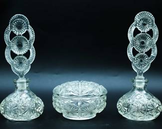Vintage Clear Glass Perfume Bottle 3 Piece Set With Stopper