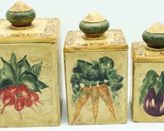 Vintage Canister Set, 3 Piece, Embossed Vegetables