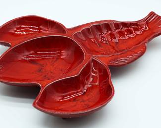 Vintage Red Ceramic Lobster Shaped Serving Dish