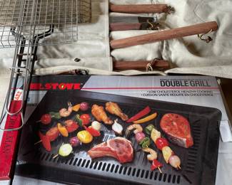 Lot Of Assorted BBQ Items - 2 Baskets For The Grill, BBQ Utensils,  Mr Stove Double Grill