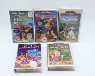 Factory Sealed Disney VHS Tapes - Pinocchio, Aladdin, Fox & The Hound,  Robin Hood, Mary Poppins 