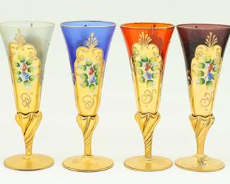 Champagne Glasses Decorated With High Enamel  - Set Of 6