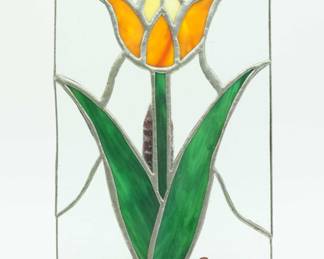 Handcrafted Stained Glass Tulip Panel In Red-orange, Nature Home Decor, Unique Gift Idea, Window Hanging, Flor