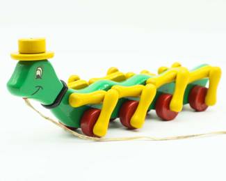 Rare Vintage Wooden Caterpillar Pull Toy Kouvalias Made In Greece 