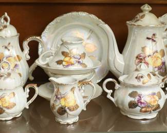 33 Pieces Bavaria Style Coffee Service  In White Porcelain Covered With Flowers