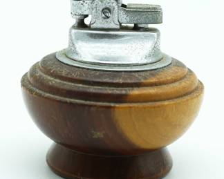 Vintage Turned Wood And Brass Lighter