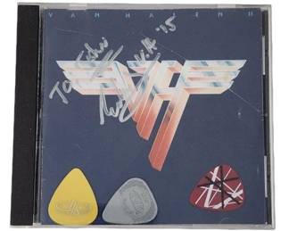 Eddie Van Halen Signed CD with 3 Picks, 1 Gold