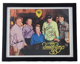 Beach Boys Band Signed Photo w/ 50th Pick in Frame