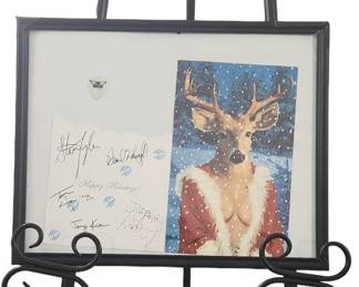 Aerosmith Band Signed Card with Guitar Pick Framed