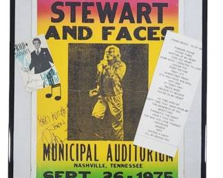 Rod Stewart Signed Poster, Pass, Setlist & Picks