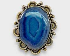 Sterling Silver & Banded Agate Cocktail Ring Size 7
