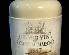 Antique Grand Vin de Chateau Maison 1947 Stoneware Crock with Corked Tap Hole by Corona Stoneware
